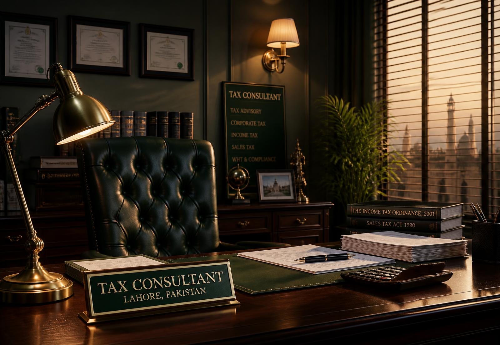 Interior of the Farhan Nazir & Co. tax consultancy office in Gulberg, Lahore